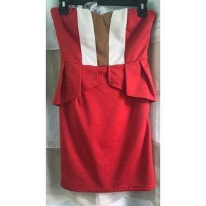 Red and Tan Mini Peplum dress